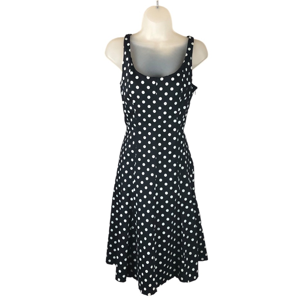 Women's Lauren Ralph Lauren Navy Blue/White Polka Dot Fit & Flare Dress. Size 10